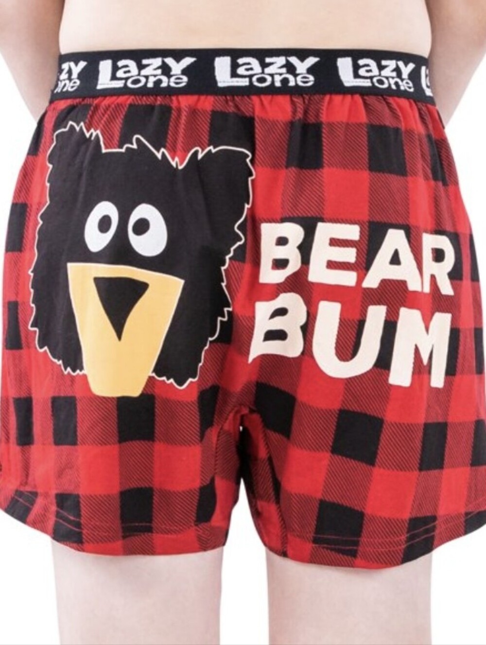 Lazy One Bear Bum Plaid Boxer Shorts Men’s L NWT Red Black Novelty Pajama Boxers